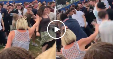 Let's all admire this mom's hilariously futile attempt at stopping a mosh pit (Video)