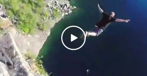 Darwin award nominee Swan Dives off 91-foot cliff (Video)