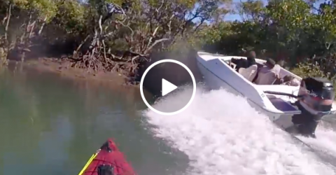 Speedboat almost takes out kayaker fishing in silence