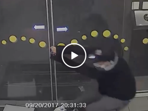 Gas Station Thief loses battle against automatic doors (Video)