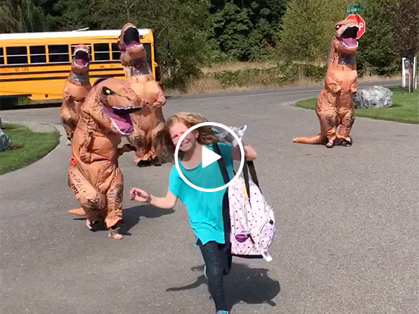 Girl Gets Chased By A Dinosaur Family