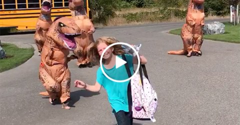 Girl Gets Chased By A Dinosaur Family