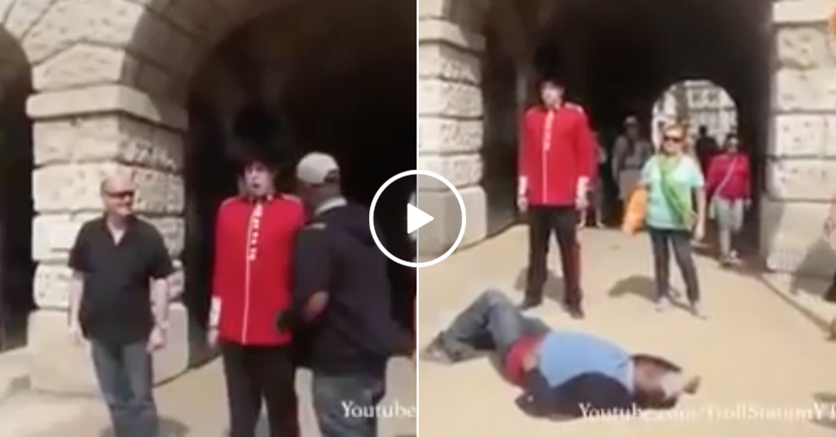 Queen's Guard Knocks Out Annoying By Stander