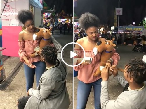 Girlfriends Starts Laughing when Boyfriend Proposes At Carnival