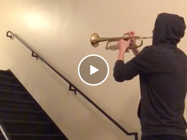 Trumpet player plays Star Wars in an empty stairwell (Video)