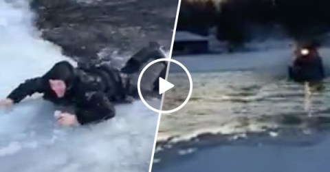 Man's attempt to skim pond goes horribly wrong (Video)