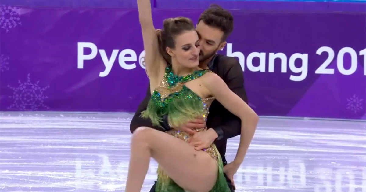 French figure skater suffers nip slip at Olympics, finishes like a pro