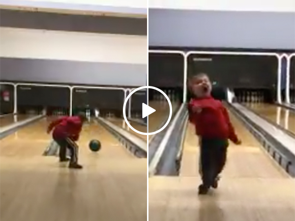 Young Boy Bowls A Strike And Has An Amazing Celebration