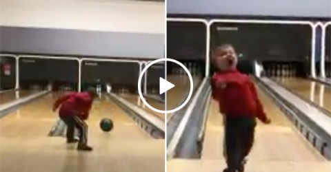 Young Boy Bowls A Strike And Has An Amazing Celebration