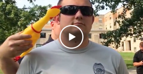 The toughest test at the Police Academy: The No-Laugh Chicken Test (Video)