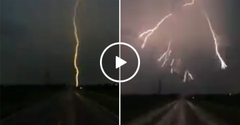 Crazy Lightning Strike Lights Up The Sky in Midwest America