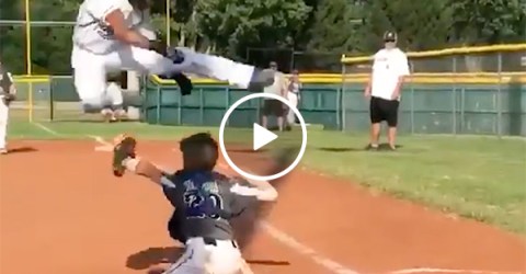 Little League Baseball Player Jumps Over Catcher Like Mike Trout