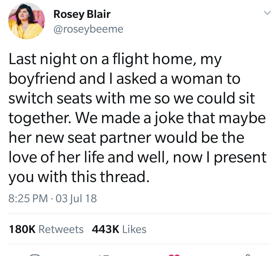 Lady asks to switch seats on a plane, watches true love unfold