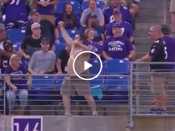 Baltimore Ravens Fan Takes Off Shirt During NFL Preseason Game
