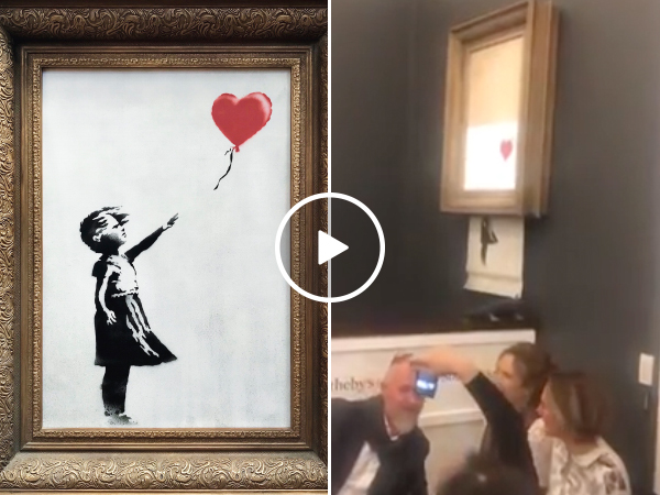 Banksy Painting Self Destructs After Selling At Auction For $1,245,980