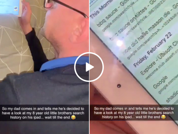 Dad searches 8-year-old's search history, and someone might be grounded (Video)