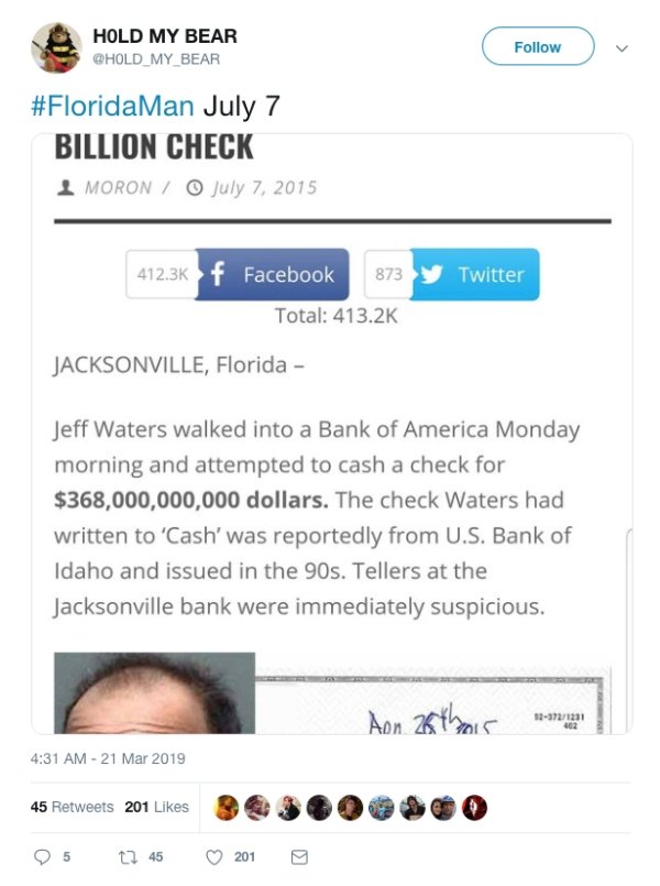 Florida Man Math The Florida Man birthday meme is just fantastic
