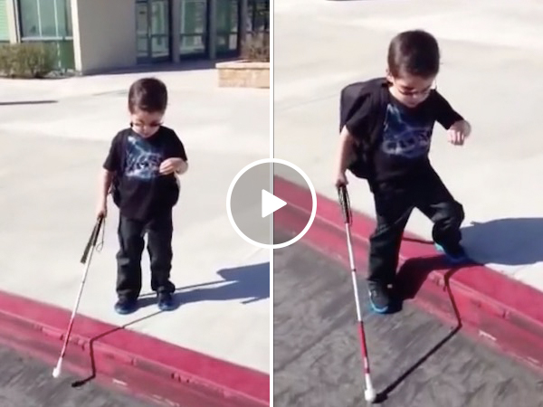4-year old Gavin learns to navigate down a curb on his own (Video)