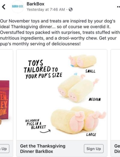 Barkbox pigs in a blanket toy