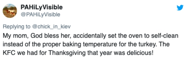 Tweets from people sharing the worst Thanksgiving fails