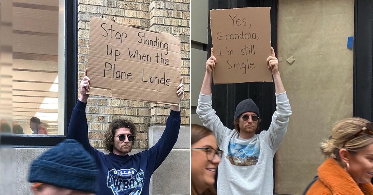 Funny New York City Guy Walks Around With Cardboard Signs