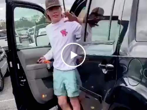 Idiot kid brazenly attempts Hit and Run, gets immediate Karma (Video)