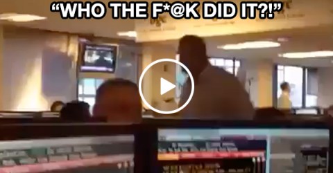 Employee gets his chair pooped on, surprisingly does not take it well (Video)