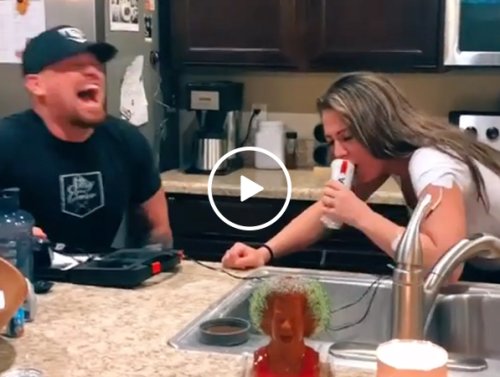 Electroshocking your wife while she chugs, what could go wrong? (Video)