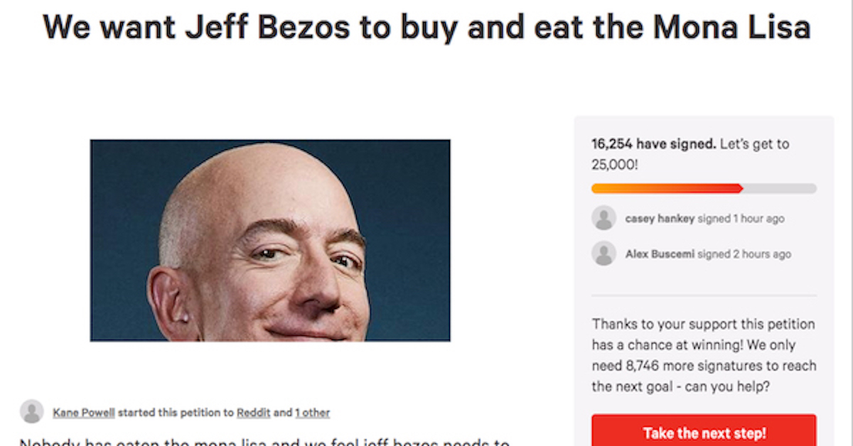 Petition urging Jeff Bezos to buy and eat the Mona Lisa gains steam