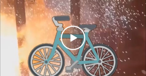 Rock beats scissors but subway crushes bike (Video)