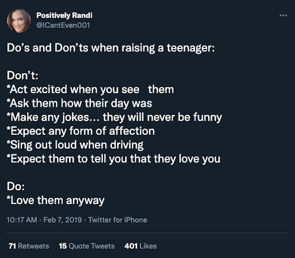 Tweets about the misery of raising teenagers