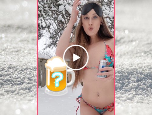 A below-zero blindfolded beer hunt in a bikini - BRR! (Video)