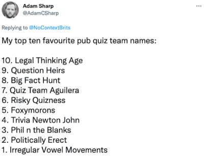 You'll be tempted to steal these clever team names next trivia night