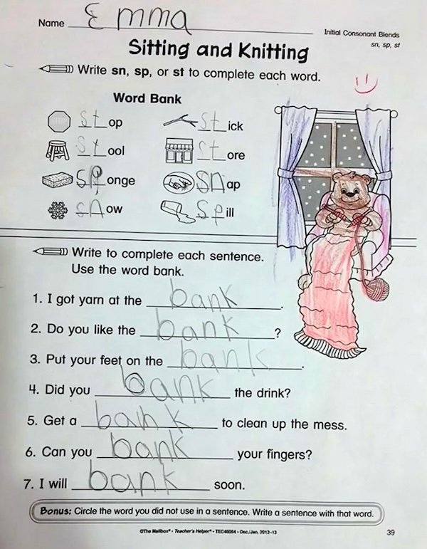 Homework answers that get an A+ in hilarity (but an F in correctness)