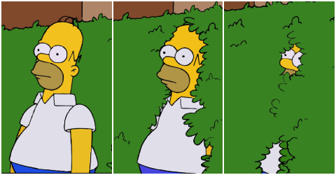 Homer Simpson disappearing into the bushes meme